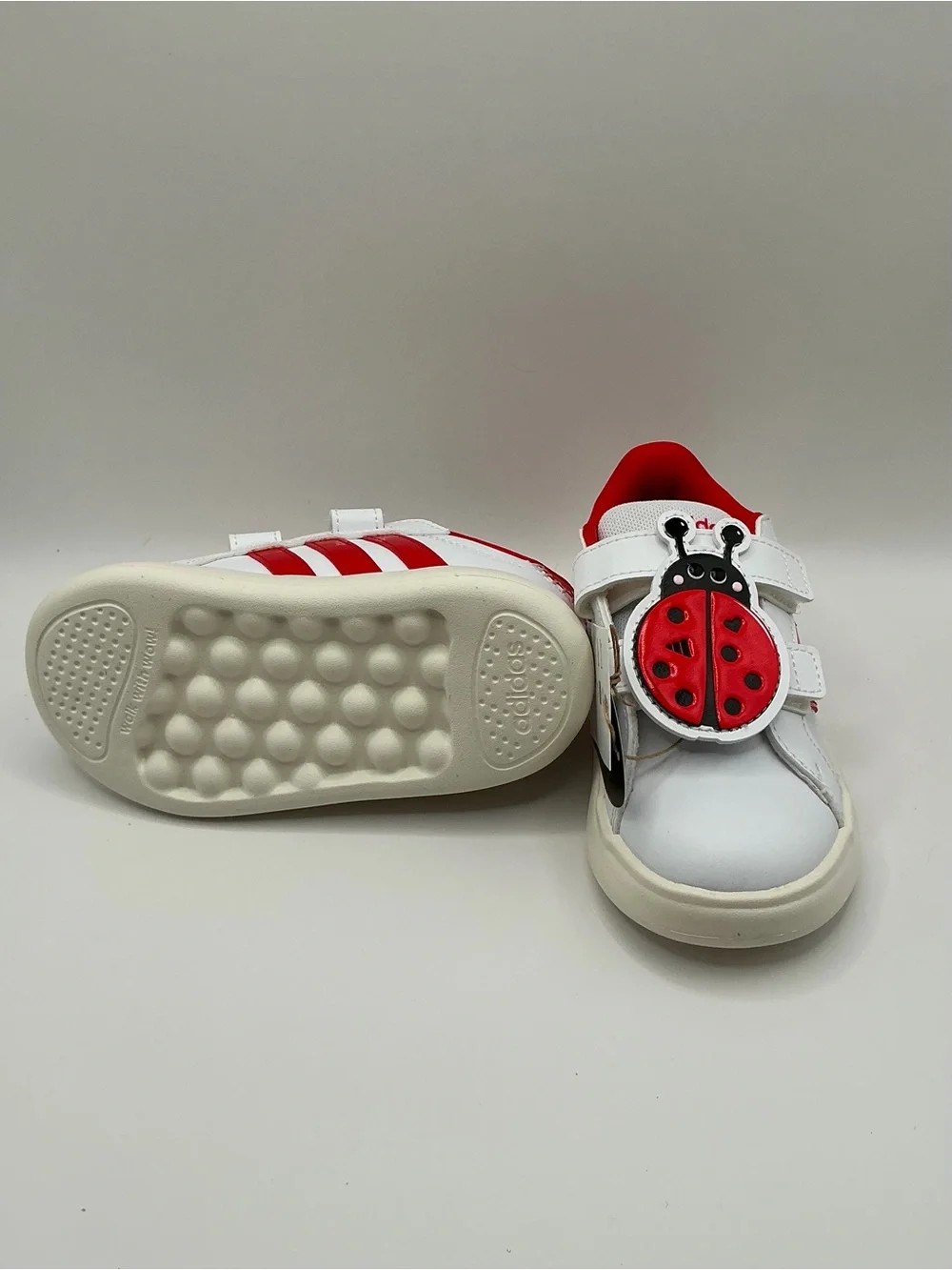 Adidas Kids bubble comfy bottoms White and Red Ladybug Velcro Sneakers